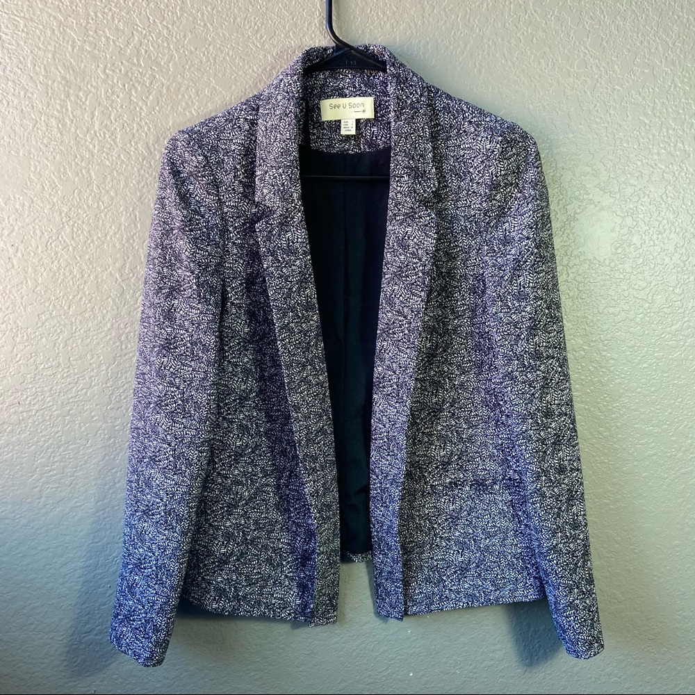 Black and White Small Print Blazer | SEE U SOON | Anthropologie |NWOT | Small